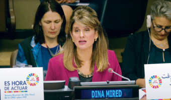 Her Royal Highness Princess Dina Mired of Jordan speaking on behalf of civil society as an 'Eminent Champion' of non-communicable diseases at the United Nations General Assembly Third High-level Meeting on NCDs in New York in 2018