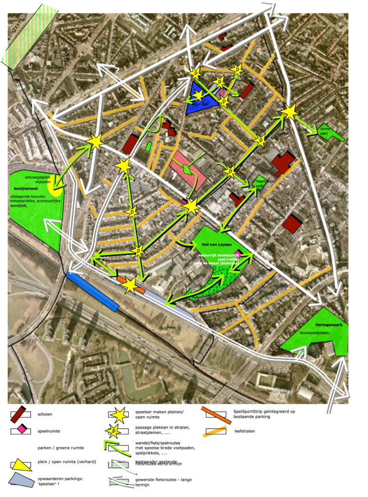 This spatial analysis of one Antwerp neighbourhood (see opposite) explores how improving walking routes can make space more accessible, potentially boosting usage levels